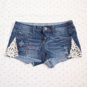 vanilla star lace panel denim shorts y2k low rise shorts